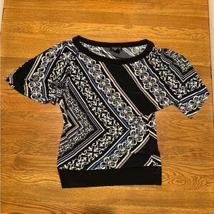 White House Black Market Black and White Geometric Blouse